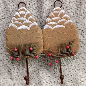 2 Holiday Pine Cone hooks/hangers